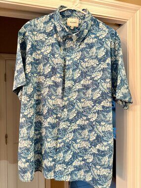 RedHead Blue & White Floral Shirt 2XL Short Sleeve 100% Cotton Button Front